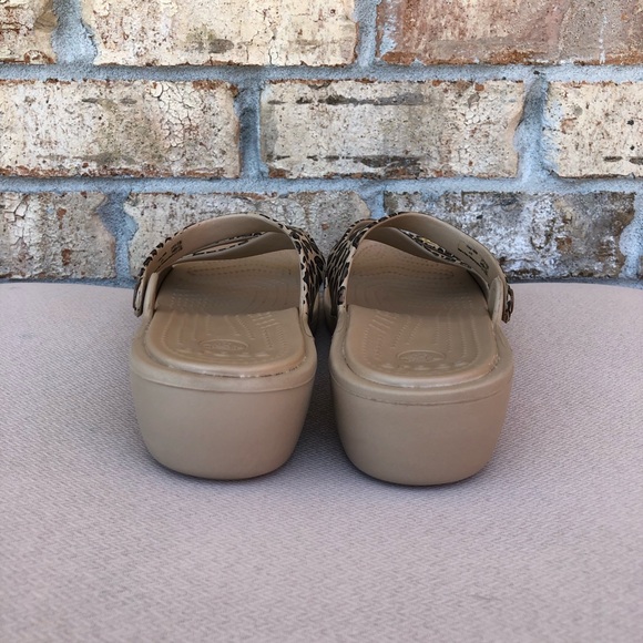 Crocs Patricia Tan Brown Leopard Wedge Slip On Sandals Women's Size 10 - Picture 6 of 13